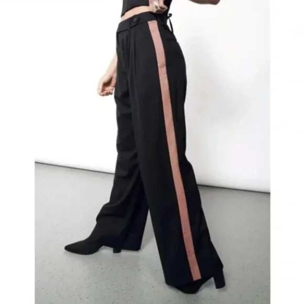 Wildfang The Empower Wide Leg Trousers Women Size 6 Black Contrast Side Stripe